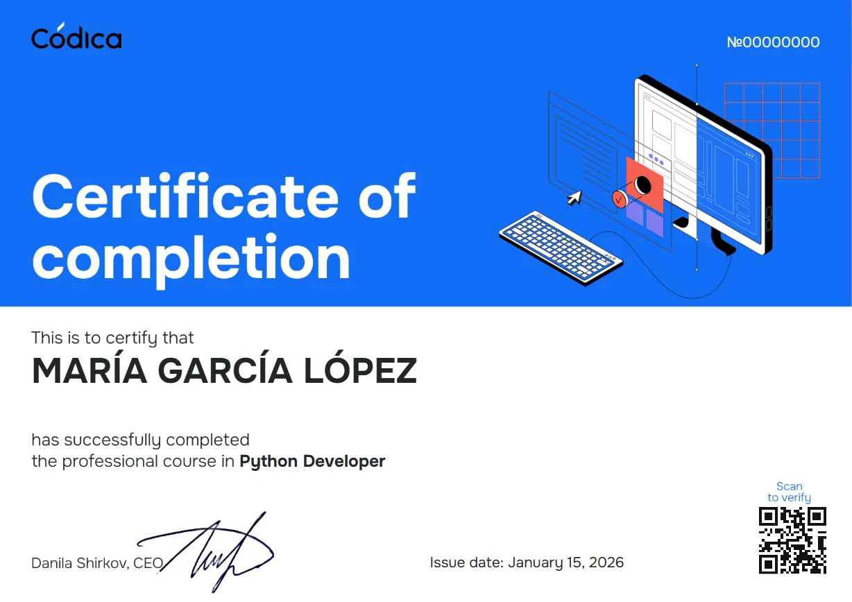 Muestra del certificado de Códica
