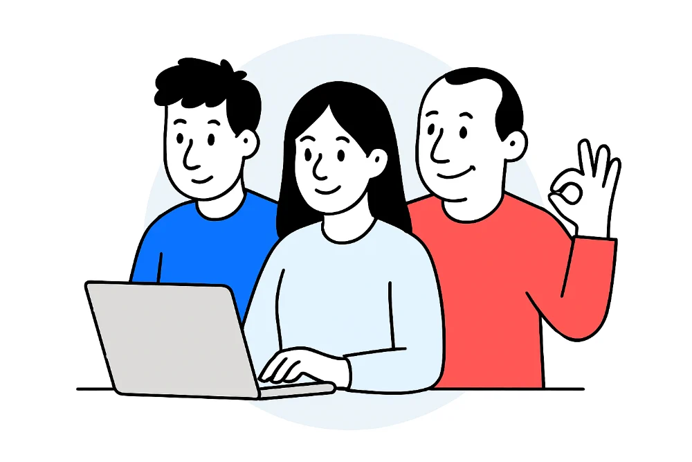Tres amigos estudian juntos frente a una laptop